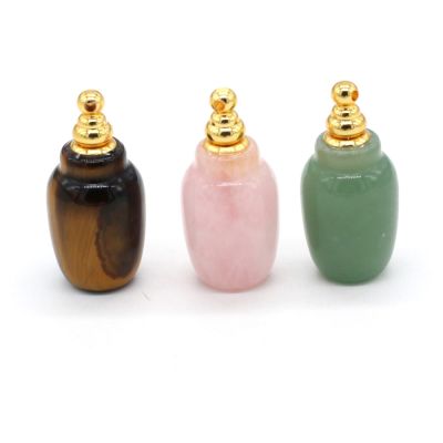 【cw】 Stone Perfume Bottle Pendant Vase shaped Tiger Eye/Green Jewelry Making Charms Necklace Accessory ！