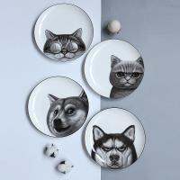 8xinch Funny 3D Dog Cat Printed Dinner Plate Home Decoration Bone China Steak Cake Dishes Fruit Ceramic Kitchen Plates Container