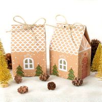 5/10Pcs Christmas House Shape Candy Box Cookie Treats Paper Package Gift Boxes Christmas Party Home Decoration New Year Navidad