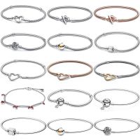 Peace Knot T-bar Studded Snake Chain Firecracker Pave Bars Bracelet Bangle Fit Fashion 925 Sterling Silver Bead Charm Jewelry