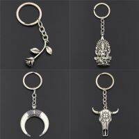 1pc Silver Rose Charms Ganesha Keychains Cow Pendant Keyring For Women Men Car Key Ring