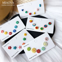 MIAOYA สีสันดอกไม้ต่างหูกระดุมชุดเดซี่ต่างหูสตรีS925 Silver PIN