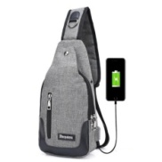 Túi đeo chéo nam cao cấp tích hợp cổng sạc USB ngoài xám + Tặng 1 Túi đựng