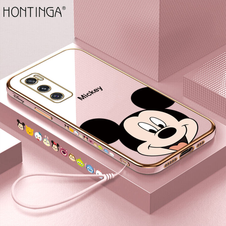 Hontinga Casing Case For VIVO V20 SE V20SE Case Fashion Cartoon Anime  Mickey Mouse Luxury Chrome Plated Soft TPU Square Phone Case Full Cover  Camera Protection Anti Gores Rubber Cases For Girls |