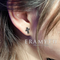 Eramyth Jewelry : ต่างหูปักก้าน ดีไซน์ไม้กางเขน ตัวเรือนต่างหูและแป้นเป็นเงินแท้ 92.5 ชุบแบล็คโรเดียม ฝังด้วยเพชรCZ