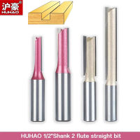 HUHAO 1pc 1/4－1/2－ก้านตรงบิตเครื่องมืองานไม้เราเตอร์บิตทังสเตนคาร์ไบด์ 2 ขลุ่ย Endmill Milling Cutter