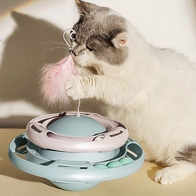 Cat Turntable Toy Safe Multifunctional Attractive Puzzle Kitten Toys with Funny Stick for Cats