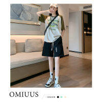 [OMIUUS] กางเกงขาสั้นผู้หญิงคาปรีขาหลวมเอวสูงลำลองแฟชั่นอเมริกันของกางเกงกีฬาขาสั้น