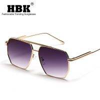 HBK 2022 Big Frame Sunglasses For Men Metal Double Bridge Square Driving Sun Glasses Women Retro Shopping Unisex Eyewear