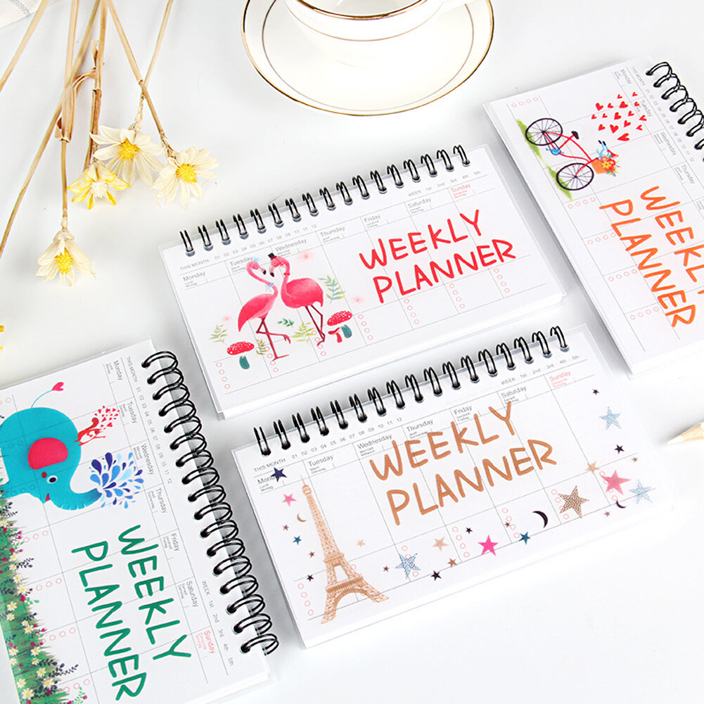 Cute Cat Student Notebook Journal Schedule Planner Agenda Portable Diary PU Case 