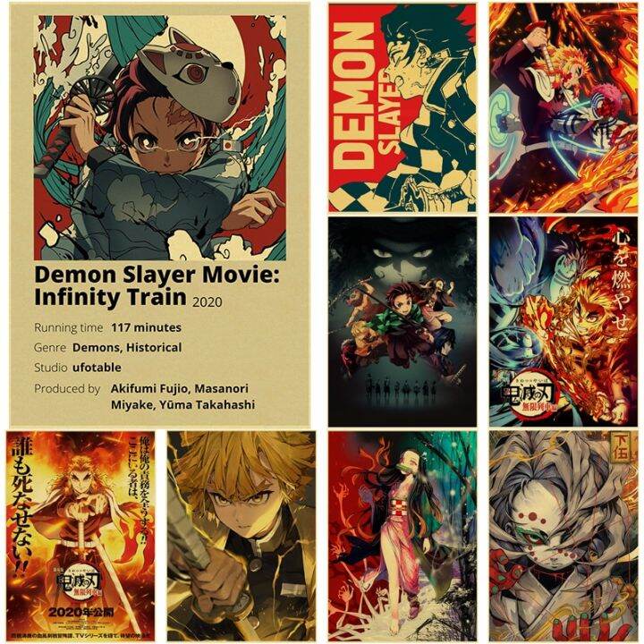 trendy-demon-slayer-โปสเตอร์สำหรับตกแต่งบ้านและบาร์-retro-kraft-canvas-prints-of-tanjirou-inosuke-และตัวละครอื่นๆจากซีรี่ส์อะนิเมะยอดนิยม