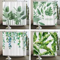 Green Plant leaves Shower Curtains Bath Curtain Bathroom 3d Printed Fresh Waterproof Polyester Cloth With Hooks Home Decor Mat