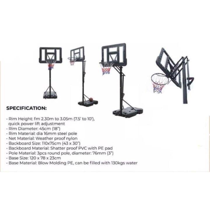 Pro Sport PBS110 Portable Basketball Stand (7.5' FT TO 10" FT HIGH) Lazada PH