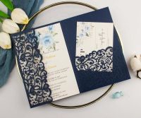 【YF】■  1pcs Burgundy Gold Vine Vantage Tri-fold Glitter Paper Cut Wedding Invitation Cards Envelope