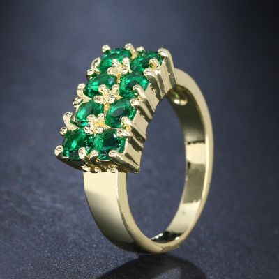 Luxury Green Zircon Wedding Bridal Ring Plated Gold Fashion Ladies Party Jewelry Accessories European and American Style Ring