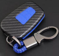 เคสกญแจคาร์บอน ยางฟ้า โตโยต้า ซีเฮสอาร์ รุ่น 2 ปุ่ม Carbon fiber blue Car Key Fob Cover Silicone button Case For Toyota CHR C-HR