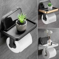 Black Golden Wall Mounted Toilet Paper Roll Holder with Shelf Aluminum Storage Stand Bathroom Accessories Toilet Roll Holders