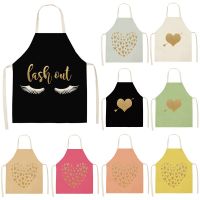 1Pcs Eyelashe Love Pattern Cleaning Colorful Aprons 53*65cm Home Cooking Kitchen Apron Cook Wear Cotton Linen Adult Bibs WQL0134 Aprons