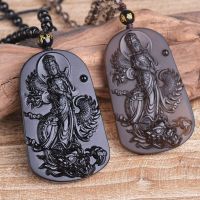 ZZOOI Drop Shipping Dragon GuanYin Obsidian Pendant Lucky Amulet Ice Obsidian Buddha Necklace For Women Men Crystal Jewelry