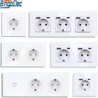 Bingoelec EU Wall Socket with USB Type-c Interfaces Touch Light Switches Glass Panel Blue Backlight Touch Off/on Switch Electrical Circuitry  Parts