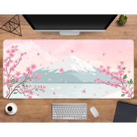 Fuji Cherry Blossom desk mat, Japanese mouse pad cute, minimal kawaii pastel pink Sakura tree, View in japan, Gaming mousepad