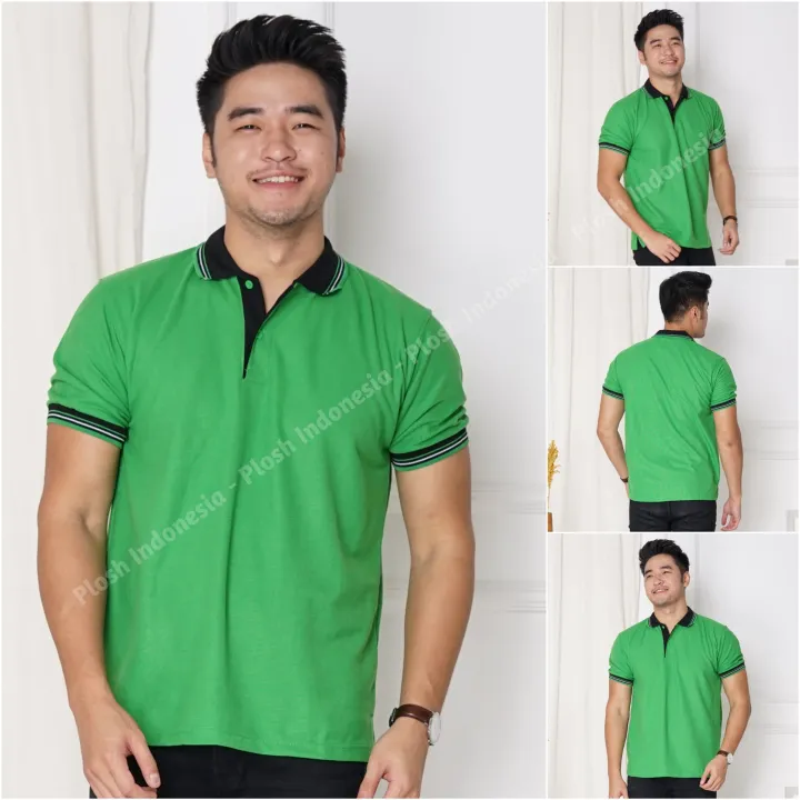 Cod Kaos Polo Shirt Pria Hijau Fuji Kerah Hitam Kaos Pria Lengan Pendek Kaos Polos Lazada