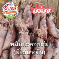 หมึกกะตอยต้มสุก : ตัวกลมปนไข่ สด สะอาด ปลอดสารเคมี