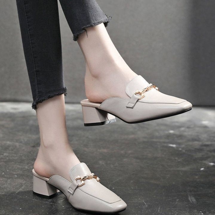 fashion-korean-flats-dadongge-authentic-leather-toe-box-half-slippers-female-2021-summer-new-chunky-heel-mid-heel-slippe