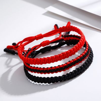 Handmade Tibetan Buddhist Lucky Rope Bracelets Bangles Black &amp; Red Thread Adjustable Knots Bracelet for Women Men Wrist Jewelry
