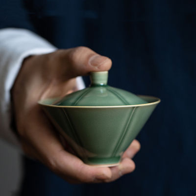 Mini 90Ml Celadon Porcelain Gaiwan สำหรับชาสีเขียว Tureen พร้อมฝาปิด Teaware Travel Kung Fu ชุดชาถ้วยขนาดเล็กชาม Chawan