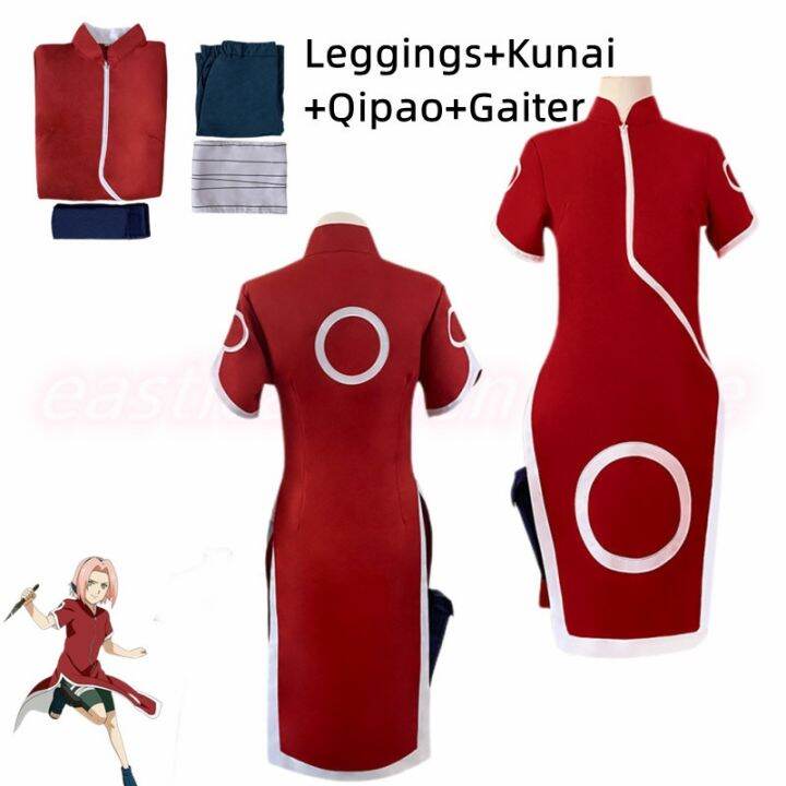 Red Qipao Anime Haruno Sakura Cosplay Costume Cheongsams Battle Uniform ...