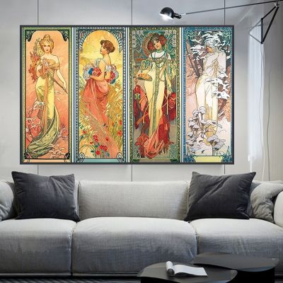 โปสเตอร์ศิลปะบนผนังความงามวินเทจแบบ Alphonse Mucha และภาพพิมพ์ Art Nouveau ภาพวาดผู้หญิงบนกำแพงภาพศิลปะบนผนังบ้าน Deocr Cuadro