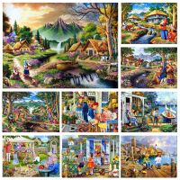 【hot】๑  Round Mosaic Countryside Scenery 5D Painting Boy And Diy Kits X950