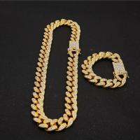 TOPGRILLZ New Fashion 20mm Ice Out Heavy Hip Hop Necklace with Free Bracelet Alloy Cuban Chain Set For Man Women Gift