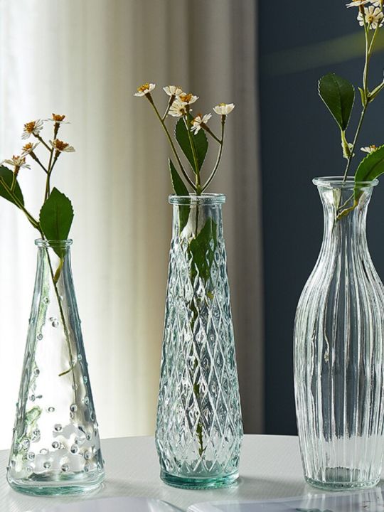French Vintage Small Vase Embossed Glass Mini Vase Transparent ...