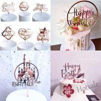 【Ready Stock】 ❁㍿✣ E05 Rose Gold Acrylic Cake Topper Gold Flash Cake Topper Happy Birthday Party Decoration For Birthday Party Supplies Cupcake Topper