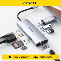 Pisen USB C Hub Type C ถึง HDMI USB 3.0 Adapter 8 5 4 In 1 Type C Hub Dock สำหรับ Pro Air Notebook USB C RJ45 SD Splitter