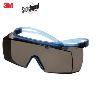 3M 3702 SF3702 -BLU Scotchgard Anti-Fog Coating, Gray OTG AF-AS lens  แว่นตานิรภัยครอบแว่นสายตา กรอบสีฟ้า เลนส์เทา