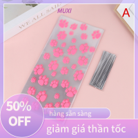 ?【HOT SALE】MUXI ถุงพลาสติกพิมพ์ลายรอยเท้าแมวสีชมพูพร้อมสายรัดอุปกรณ์สำหรับงานเลี้ยงวันเกิด50/100ชิ้น