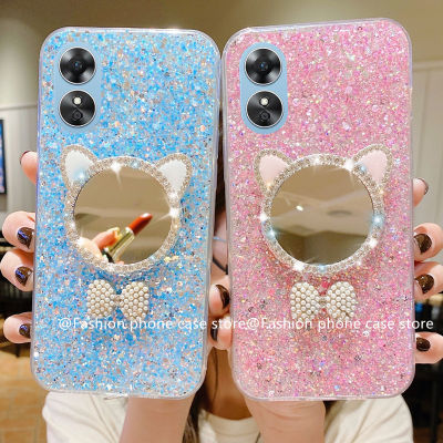 เคสมันวาว Phone Case เคส OPPO A58 A78 A98 OPPO Reno8T 4G 5G NFC เคสโทรศัพท์สีลูกกวาดพร้อมหูแมวกระจกแต่งหน้ากรอบนุ่ม2023