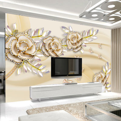 [hot]Custom Mural Wallpaper 3D Fashion Luxury European Style Golden Rose Leaves Wall Painting Hotel Living Room Backdrop Home Decor