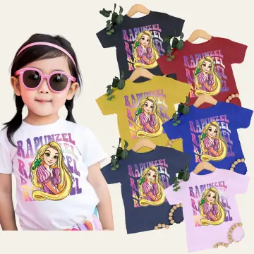 Children's Summer Cinderella T-Shirts Short-Sleeved Casual Rapunzel T  Shirts Clothes Kids Cartoon Fashion Belle Top Tee Clothing