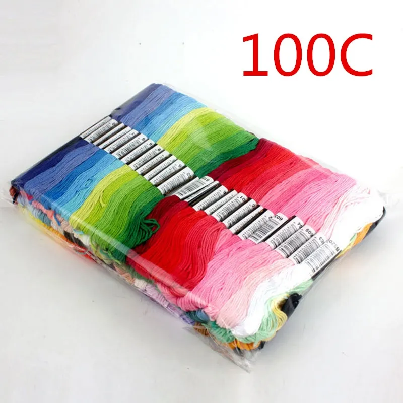 100 Skeins Embroidery Thread Random Colors Cotton Embroidery Floss With 12  Pieces Floss Bobbins For