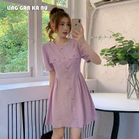 LING GAN KA NU ชุดสตรี  ฤดูร้อนใหม่เกาหลีรุ่นเอวสูงเข้ารูป 4XL พลัสขนาดผู้หญิงจีบกระโปรง A-line ยาวปานกลาง