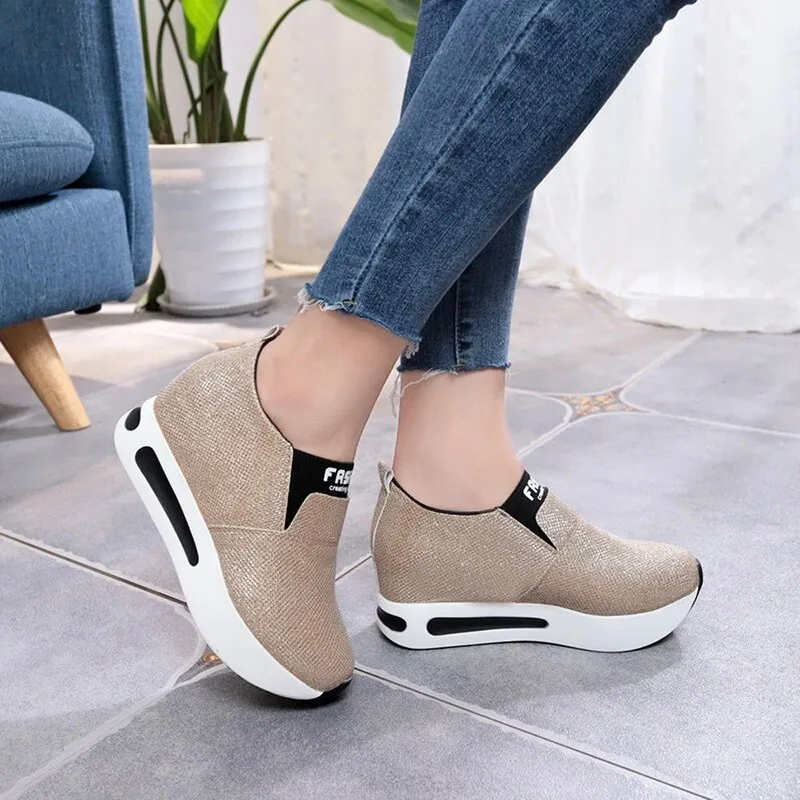 EOFK New Sneakers Women Shoes Woman Flat Platform Shoes Female Flats Shine  Bling Causal Shoes Loafers Slip on Ladies Shoes 