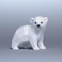 Baby Polar Bear Cubs Paper Model Kit Geometric Polygon Papercraft Creative 3D Model Childrens Room Decoration Home Ornaments