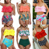 Floral Ruffled Plus Size Bikini Set Women Flora V-Neck High-Waisted Two Piece Swimsuit Girl Beach Bathing Suit Swimwear Biquinis