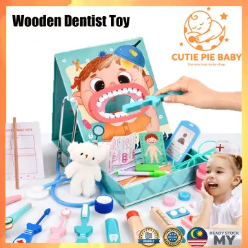 20 pcs/set Kids Pretend Doctor Game Toy Wooden Cosplay Simulation Dentist  Accessories Tools Children Play Doctors Toys Gifts