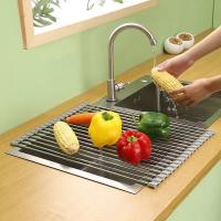 Folding Dish Rack for Kitchen Storage and Organization Shelf Fruit Dish Drainer Stainless Steel Tableware Drainboard Accessories