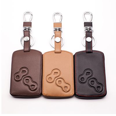 ✣ 2016 Car-Cover Top Layer Leather Car Keychain Key Cover Case Holder For Renault Clio Scenic Megane Duster Sandero 4 Buttons